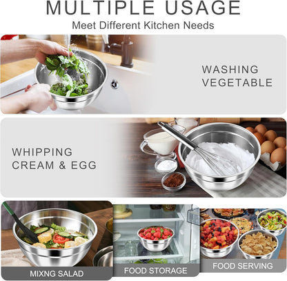 HaWare Mixing Bowls with Airtight Clear Lids, 6-Piece Stainless Steel Strong Nesting Bowls Set, Metal Salad Bowl for Cooking, Prepping, Baking, Serving & Food Storage, Size 4.6, 3, 1.5QT, Khaki