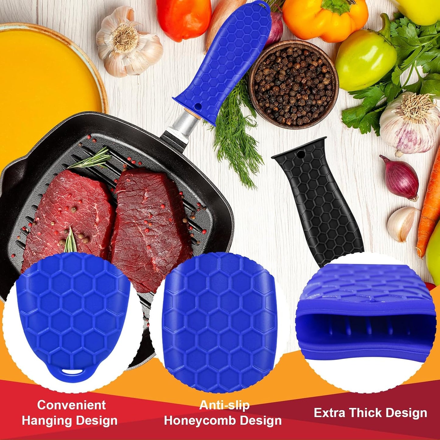 Cast Iron Handle Cover, 10 Packs Silicone Pot Holders, Cast Iron Handle Covers Heat Resistant, Non-Slip Pot Handle Covers, for Frying Cast Iron Skillet Metal Pan