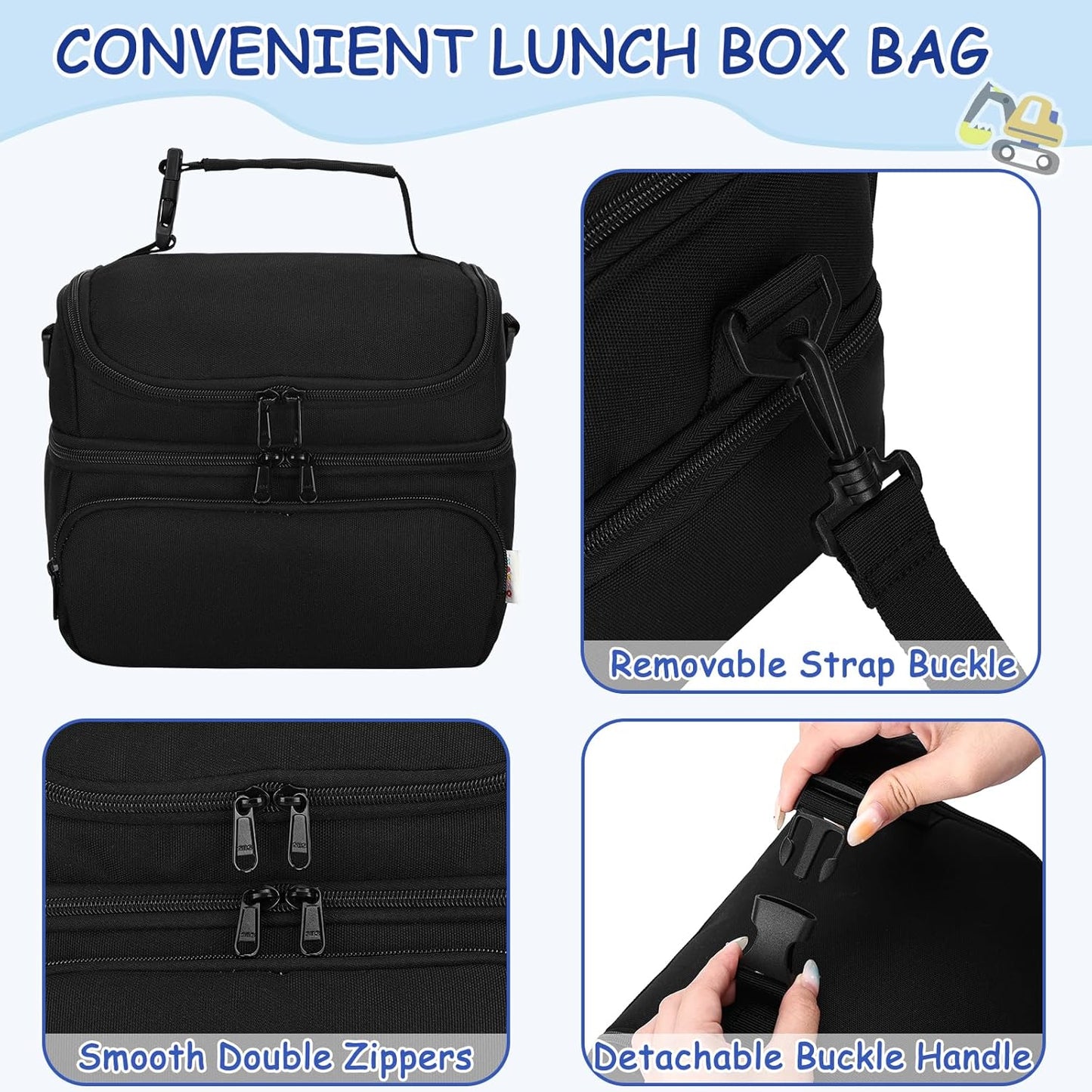 Kasqo Lunch Bag Kids, Dual Compartment Insulated Cooler Bag 7.5L Girls Boys Toddler Lunch Box Containers for Daycare School Kindergarten Travel Ombre Butterfly