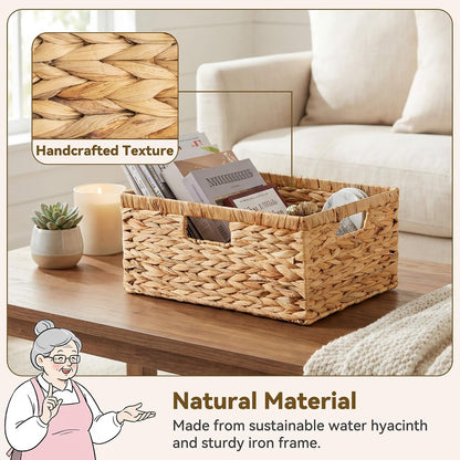 GRANNY SAYS Wicker Storage Baskets for Shelves, Water Hyacinth Basket with Scalloped Edge, Storage Wicker Baskets for Pantry, Large, 2-Pack