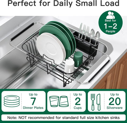 JASIWAY Dish Drying Rack in Sink, Dish Drainer with Cup and Utensil Holder