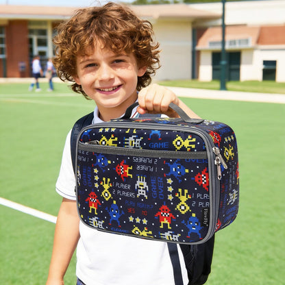 FlowFly Kids Lunch box Insulated Soft Bag Mini Cooler Back to School Thermal Meal Tote Kit for Girls, Boys, Black