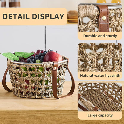 Egg Baskets for Collecting Fresh Eggs Farmhouse Handmade Wicker Hyacinth Egg Collecting Basket with Handle