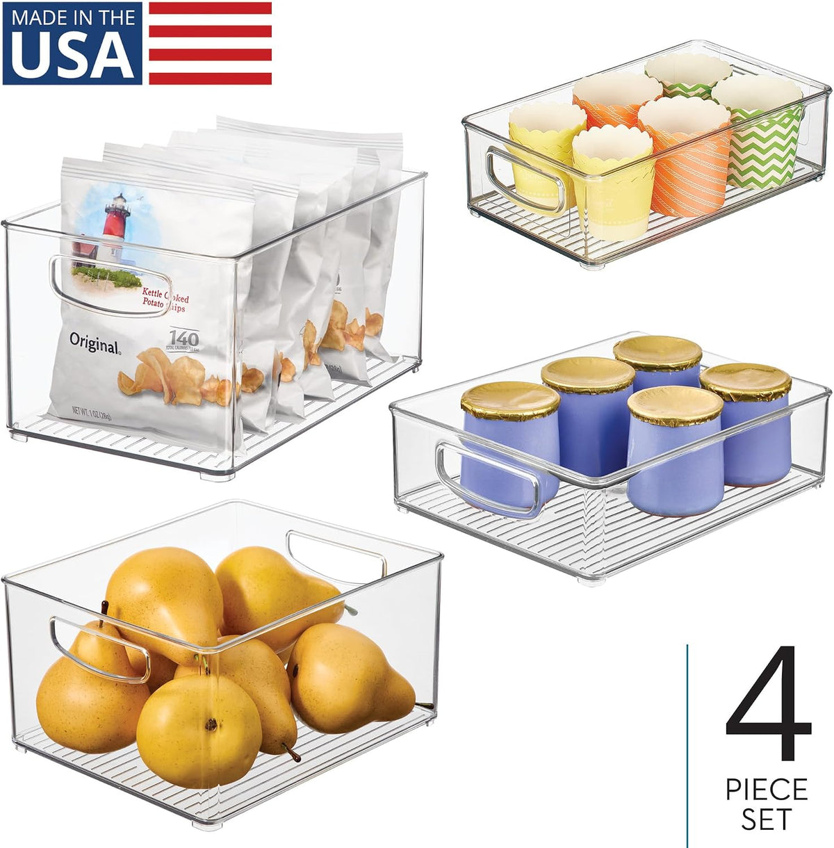 iDesign Stackable Pantry Bins with Handles, 4 Small and 4 Medium Bins, 8 Pack, Clear, Made in USA