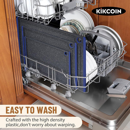 Kikcoin Plastic Cutting Boards for Kitchen, 3-Piece Large Cutting Board Set Dishwasher Safe Chopping Boards with Non-slip Feet and Juice Grooves, Gray