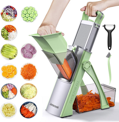 Jonscook All-in-1 Update Safe Mandoline Slicer for Kitchen, Food Chopper with Container, Thickness Adjustable Vegetable Chopper, Potato French Fry Cutter Tomato Apple Slicer Onion (BlackKnight)