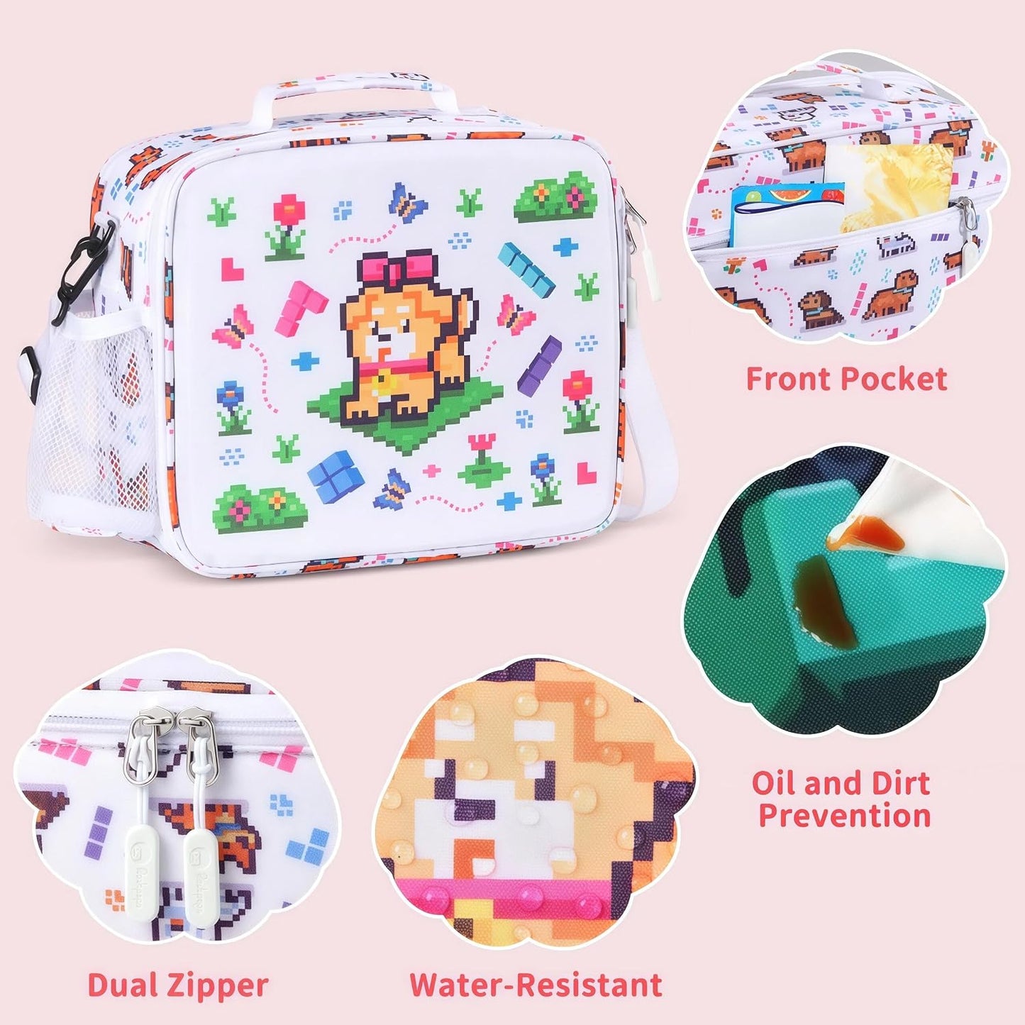 rockpapa Kids Lunch Box Set with 14oz Insulated Water Bottle & Lunch Bag, Leakproof 5.5 Cups Bento Box for School & Children, BPA-Free, Microwave Safe for Boys Girls (Grey Constr Turcks)