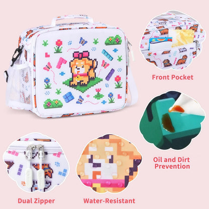 rockpapa Kids Lunch Box Set with 14oz Insulated Water Bottle & Lunch Bag, Leakproof 5.5 Cups Bento Box for School & Children, BPA-Free, Microwave Safe for Boys Girls (Grey Constr Turcks)