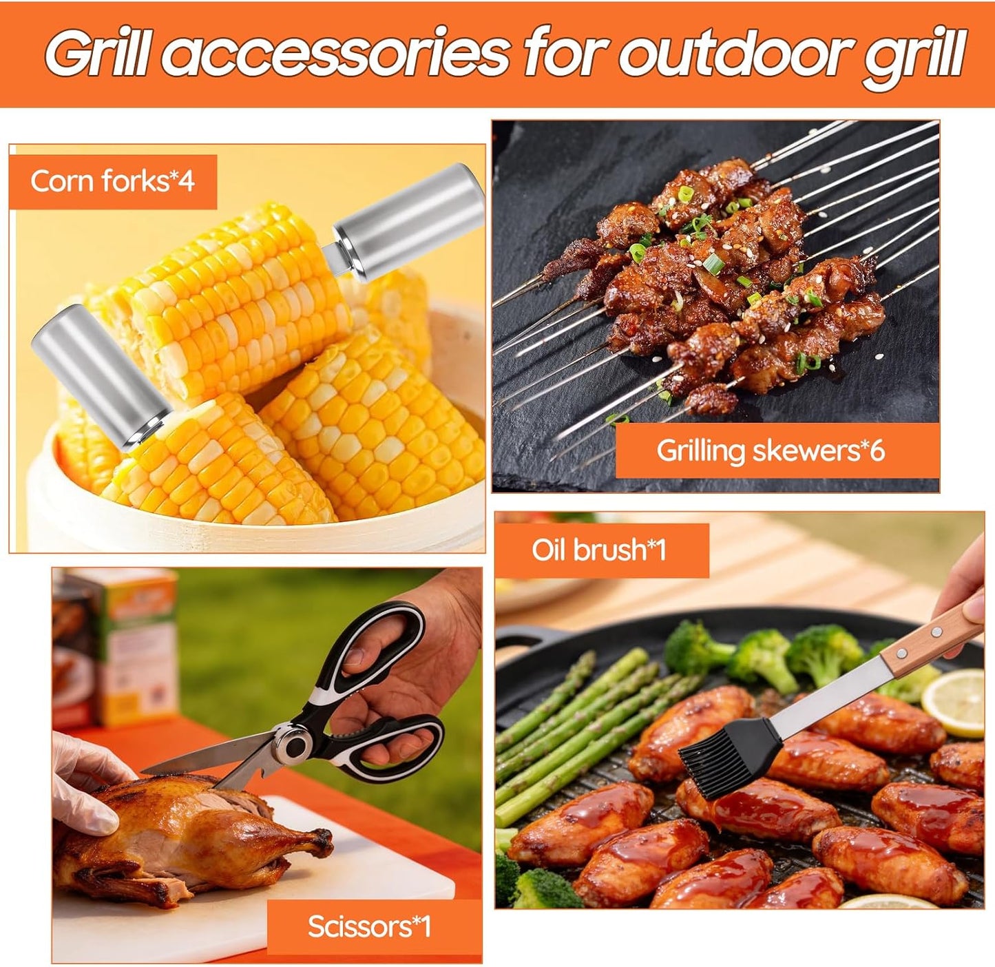 18 Piece Outdoor BBQ Grill Set, Heavy Duty Stainless Steel Grilling Utensils Kit with Portable Carry Bag, Complete Camping Barbecue Tool Set, Ideal Grilling Gift for Men Dad Backyard BBQ Party