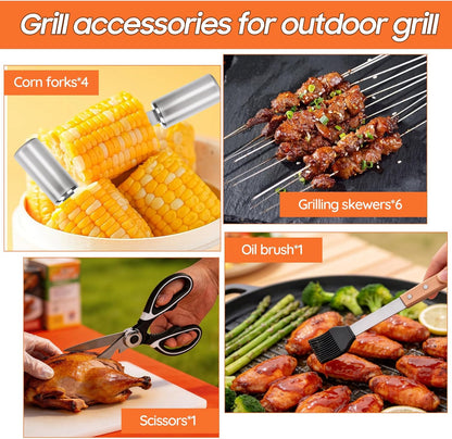 18 Piece Outdoor BBQ Grill Set, Heavy Duty Stainless Steel Grilling Utensils Kit with Portable Carry Bag, Complete Camping Barbecue Tool Set, Ideal Grilling Gift for Men Dad Backyard BBQ Party