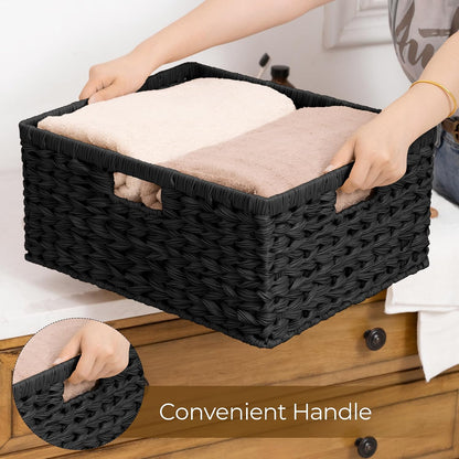GRANNY SAYS Wicker Storage Baskets for Shelves, Water Hyacinth Basket with Scalloped Edge, Storage Wicker Baskets for Pantry, Large, 2-Pack