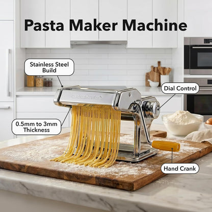 OVENTE Pasta Maker Machine with 7 Adjustable Settings, Silver PA515S