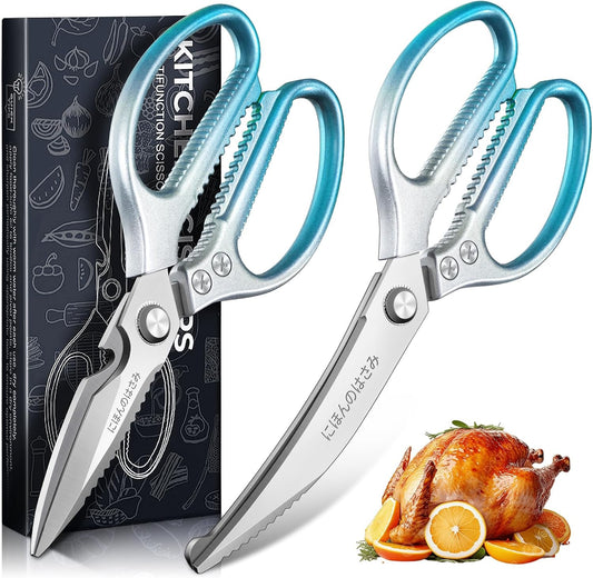 TIJERAS Kitchen Scissors Set Blue - Stainless Steel Kitchen Shear, Sharp Meat Scissors Dishwasher Safe, Heavy Duty Poultry Shears, Japanese Cooking Scissor for Food, Chicken,Turkey, Christmas Gifts