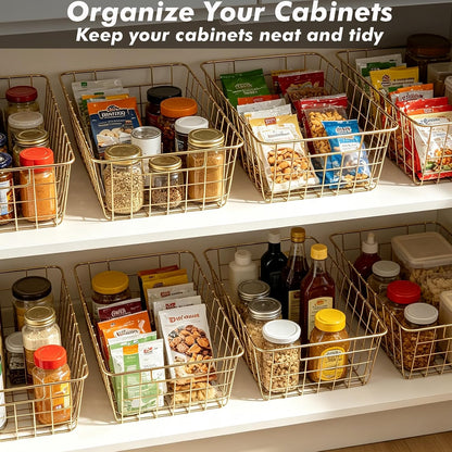 White Wire Storage Baskets,11.1"x8.7"x4.7"Wire Freezer Storage Organizer Bins Farmhouse Metal Freezer Basket with Handles for Cabinets, Pantry, Closets, Bedrooms,White,4 Pack