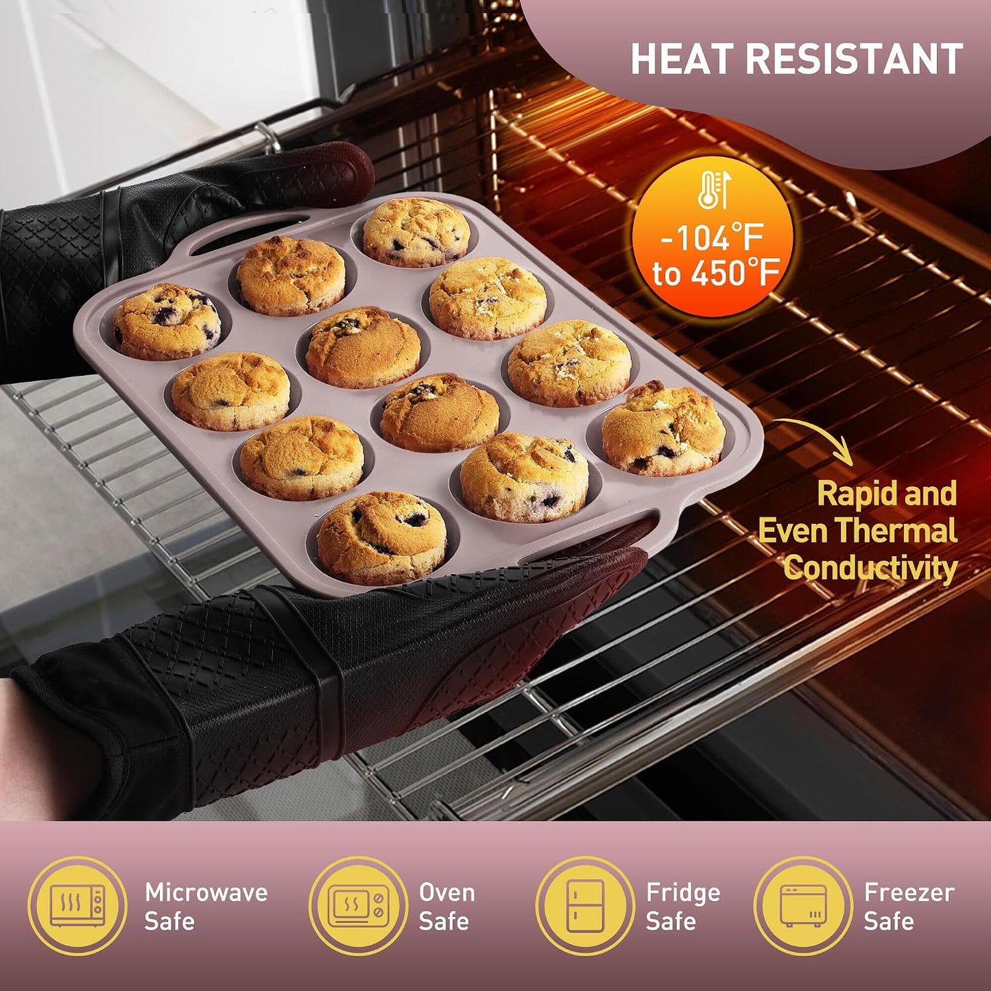 2 Packs 12 Cups Silicone Muffin Pan for Baking with Metal Reinforced Frame Regular Size Cupcake Pan Tray Egg Bites Silicone Cookie Molds Muffin Tin Tart Pans Sheet Set for Oven Dishwasher Safe