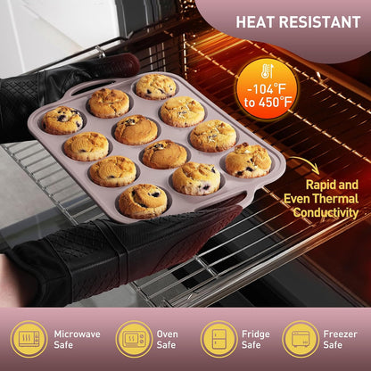 2 Packs 12 Cups Silicone Muffin Pan for Baking with Metal Reinforced Frame Regular Size Cupcake Pan Tray Egg Bites Silicone Cookie Molds Muffin Tin Tart Pans Sheet Set for Oven Dishwasher Safe