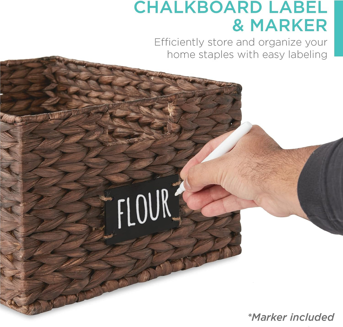 Best Choice Products Set of 4 9x12in Water Hyacinth Pantry Baskets, Woven Organizers w/Chalkboard Label, Chalk Marker - Natural