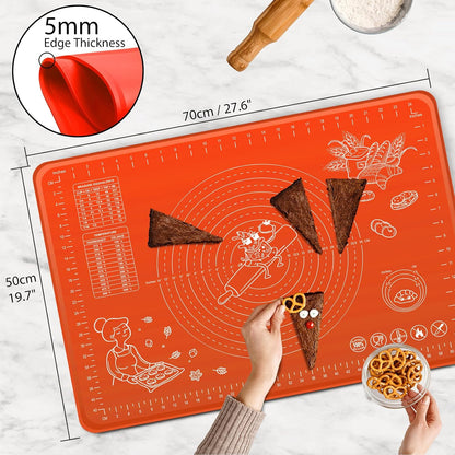 Silicone Baking Mat 28" x 20" Extra Thickness Dough Rolling Mat with Measurements and Edge Heightening, Non-stick Food Grade Silicone Pastry Mat for Pastry, Bread, Cookies, Pizza, Fondant, Pasta-Black