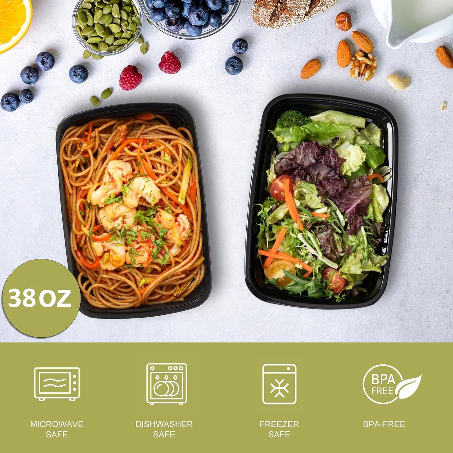 Ezalia 15 Pack- Meal Prep Containers 32oz, Plastic Food Prep Containers Reusable, Leakproof To Go Food Containers with Lids, BPA-Free, Microwave/Dishwasher/Freezer Safe