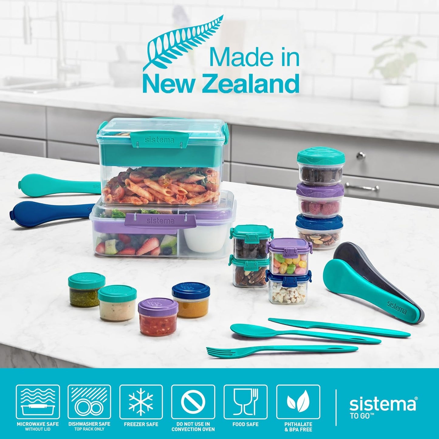 Sistema Bento Box Adult Lunch Box with 3 Compartments, 2 Removable Trays, and Salad Dressing Container, Dishwasher Safe, Color May Vary, 42 oz./1.25L Size (Pack of 4)