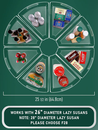 JEISSLIA Lazy Susan Cabinet Organizer Bins for 26"/ 28"/ 32" Diameter Corner Organizer, Plastic Cabinet Storage Bin, 1/8 Wedge - Food Safe, BPA Free, with Non-Slip Pads (for 26" Diameter, 6 Pack)