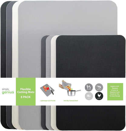 Simply Genius Flexible Cutting Board Set - Color-Coded Plastic Cutting Board Mats - Dishwasher-Safe Chopping Surfaces - Space-Saving Kitchen Mat Storage - 4-Pack Multicolor 11.5 x 15 in