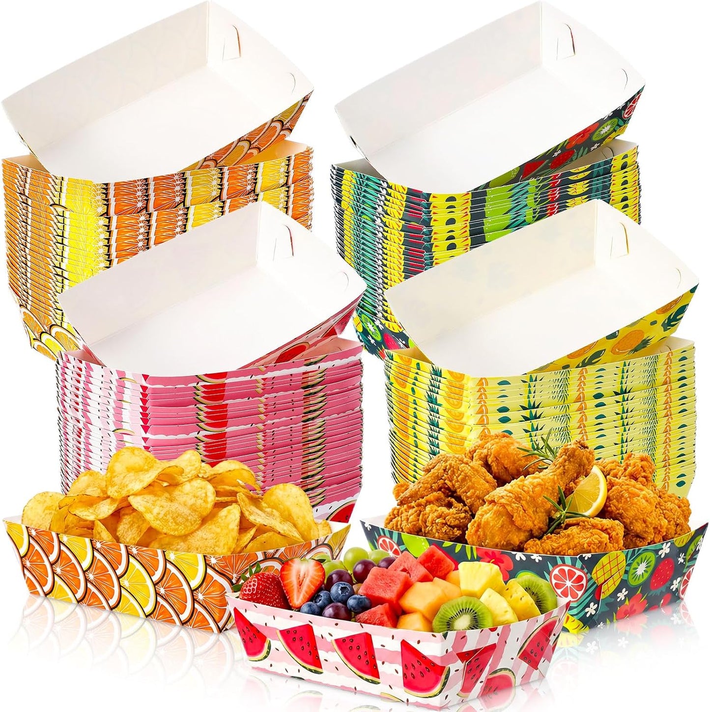 Honeydak 100 Pieces Mother's Day Heart Pattern Paper Food Trays Disposable Nacho Container Paper Boats Serving Trays for Hot Dog Popcorn Taco Snack Candy Food Container Party Supplies
