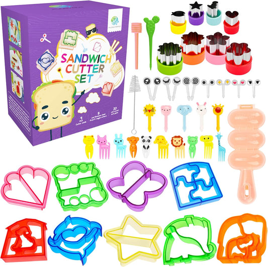 FUNGYAND Sandwich Bread Cutter Set, 45 in 1 Bento Lunch Box Accessories Kit Includes Fruit Cutter, Animal Food Picks, Rice Ball Maker, Easy to Use
