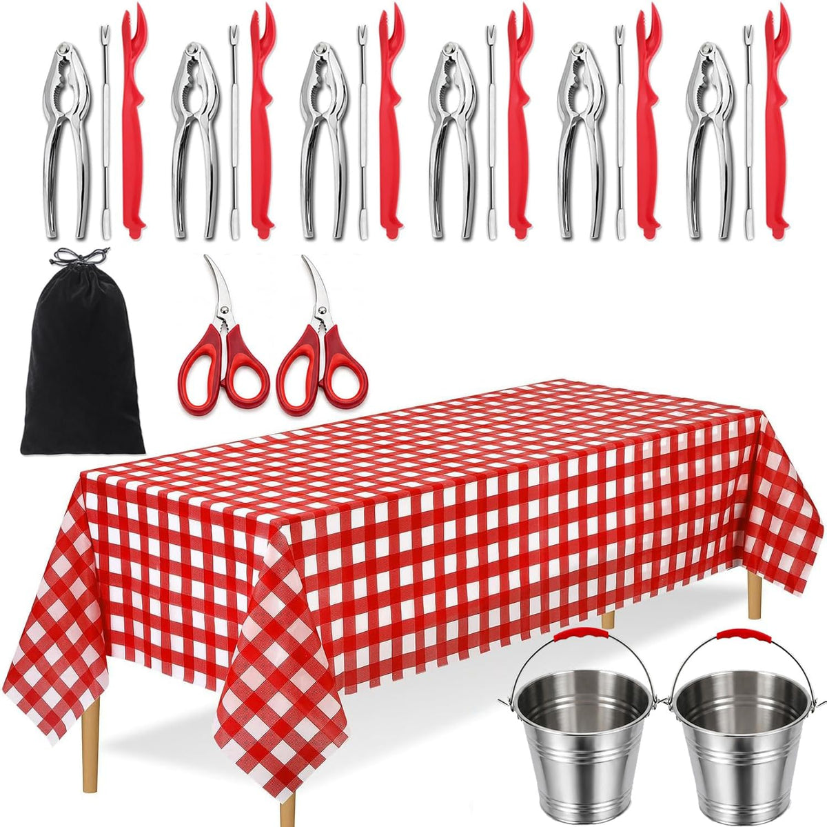 Seafood Boil Party Supplies, 23pc Crab Boil Tools Set, Tablecloth