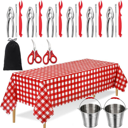 Seafood Boil Party Supplies, 23pc Crab Boil Tools Set, Tablecloth