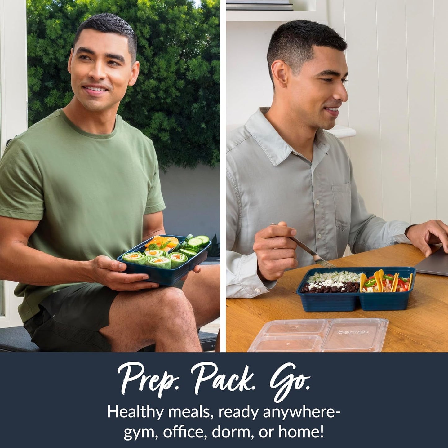 Bentgo Prep - 20-Piece 3-Compartment Reusable Meal Prep Containers with Lids, PFAS & BPA Free Materials, Durable, Microwave, Freezer, & Dishwasher Safe To Go Food Storage (Stone Gray)