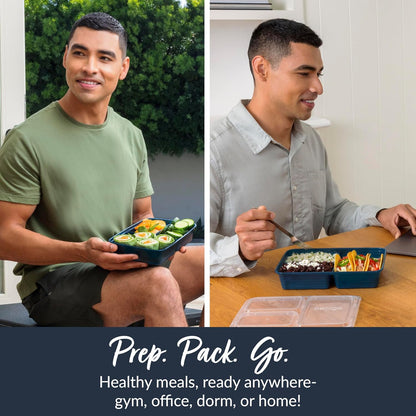 Bentgo Prep - 20-Piece 3-Compartment Reusable Meal Prep Containers with Lids, PFAS & BPA Free Materials, Durable, Microwave, Freezer, & Dishwasher Safe To Go Food Storage (Stone Gray)