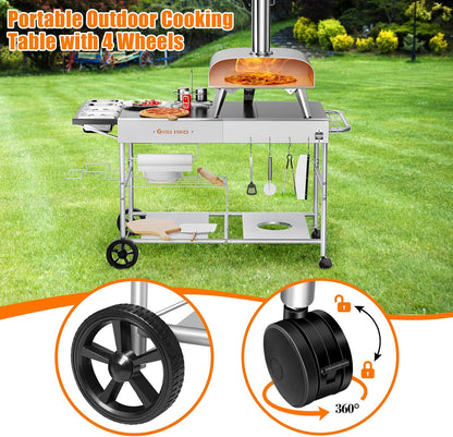 Outdoor Pizza Oven Table for Ninja Woodfire, Blackstone Tabletop Grill, Portable Grill Cart & Food Prep Work Table, Movable Pizza Oven Cart for Backyard BBQ and Patio Parties