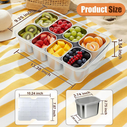 Portable Snackle Box Container with Ice Pack,Snack Container Divided Serving Tray Insulated Bag, Cooling Travel Snacklebox with Lid & Handle,8 Compartment Chilled Serving Tray for Beach,Outdoor,Picnic
