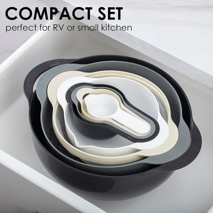 COOK WITH COLOR Nesting Bowls with Measuring Cups Colander and Sifter Set - Includes Mixing Bowls, Colander, Sifter and Measuring Cups, Navy, 8 Pc Bowl
