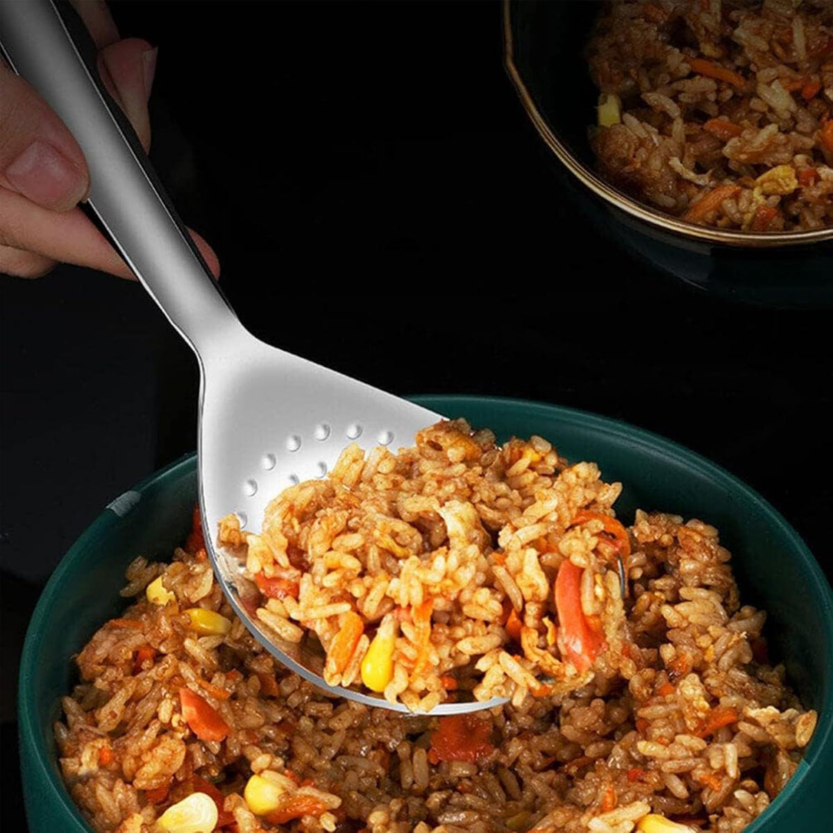 Comicfs Rice Paddle Spoon 304 Stainless Steel Thickened Rice Spoon Rice Spatula Non Stick Rice Scooper for Rice Mashed Potato Salads, Apply for Kitchen Home Restaurant Hotel Serving (Bright)