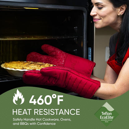 Xlnt Extra Long Oven Mitts (Black) | Teflon EcoElite Water Repellent | Heat Resistant for Oven Cooking, Grill & BBQ | Non Slip Gloves with Teflon EcoElite Finish, Cotton Lining & Hanging Loop