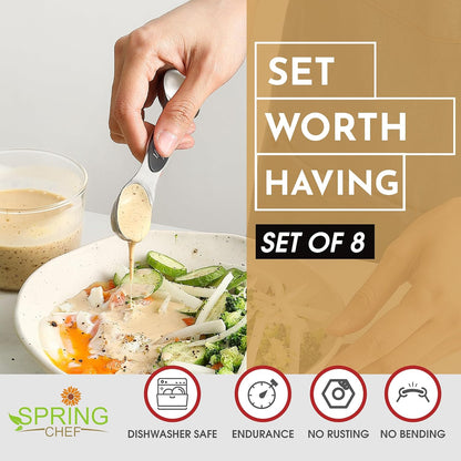 Spring Chef Stainless Steel Magnetic Measuring Spoons Set with Strong N45 Magnets, Heavy Duty Metal Kitchen Gadgets for Baking & Cooking, Fits in Most Kitchen Spice Jars, Set of 8 with Leveler, Black
