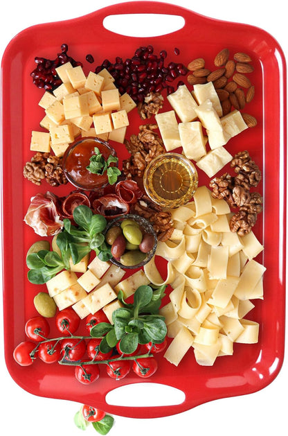 KAQAHIDO Large Melamine Serving Trays for Eating, 17.5’’ x 12’’ Serve Platter for Appetizer, Charcuterie, Food, Snack, Cupcakes, Dessert, BPA-Free, Dishwasher Safe Tray, Set of 2, White