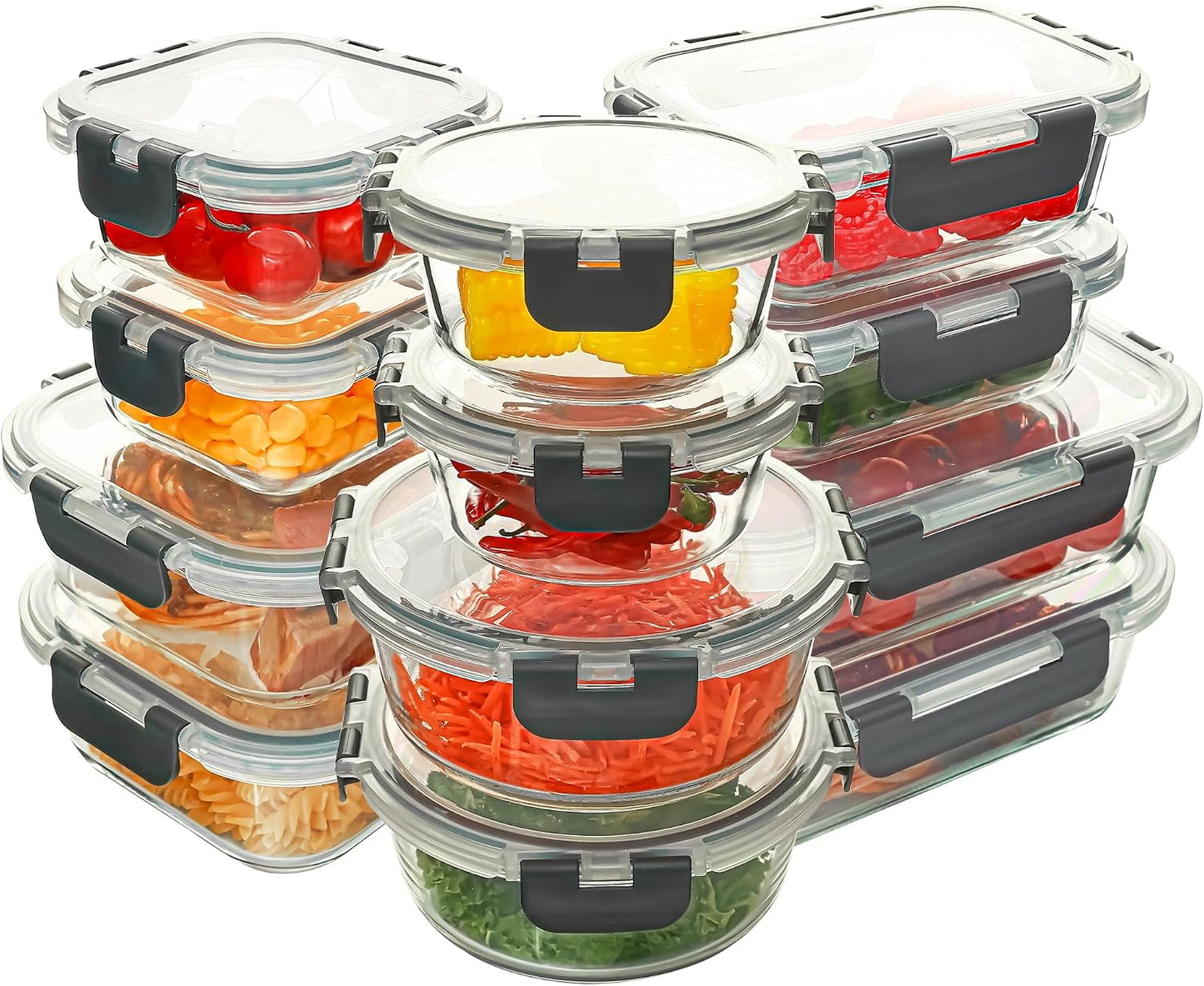 12 Pack Glass Food Storage Containers Set, Glass Meal Prep Containers with Lids, Airtight Lunch Containers, Dishwasher Safe, purple