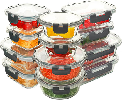 12 Pack Glass Food Storage Containers Set, Glass Meal Prep Containers with Lids, Airtight Lunch Containers, Dishwasher Safe, purple