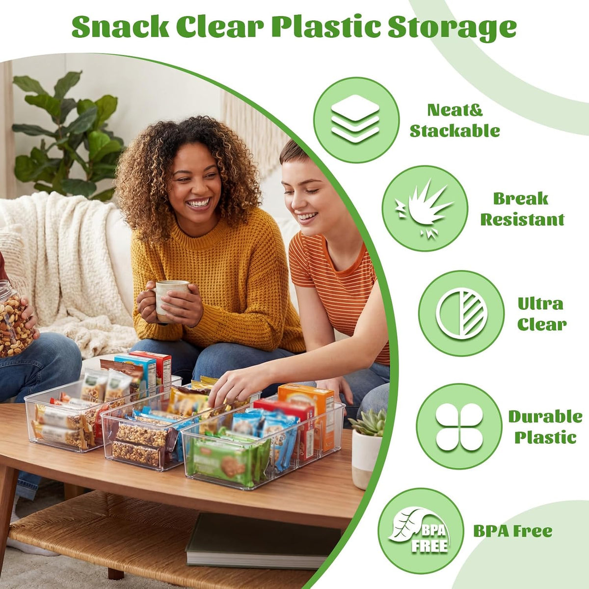 Mifoci 16 Pcs Snack Pantry Organizer and Storage, Clear Plastic Storage Bins with 3 Divider for Kitchen Fridge Shelf Cabinet, Stackable 4 Compartment Container for Pouch, Spice Packet, Snack Organizer