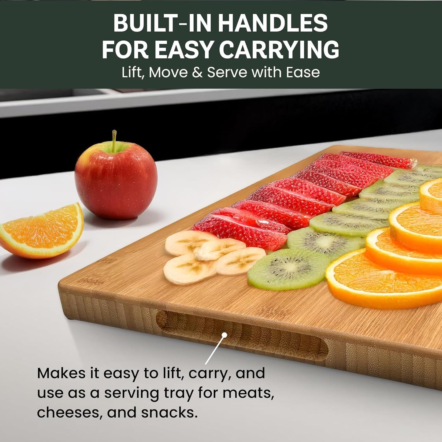 Bamboo Cutting Board Set for Kitchen - 3 Piece Reversible Wooden Cutting Boards, Wood Chopping Boards for Meat, Bread, Fruit, Cheese, Meal Prep, Wood Board and Charcuterie Serving Boards by Bambusi
