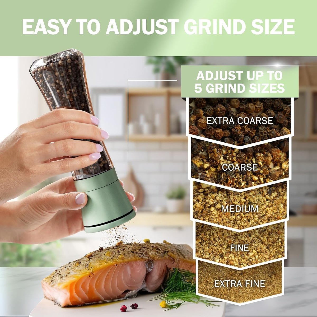 Home EC Premium Stainless Steel Sea Salt and Pepper Grinder Set of 2 - Adjustable Ceramic - Tall Glass Salt and Pepper Shakers - Kitchen Spice Mill W/Funnel & EBook