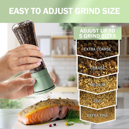 Home EC Premium Stainless Steel Sea Salt and Pepper Grinder Set of 2 - Adjustable Ceramic - Tall Glass Salt and Pepper Shakers - Kitchen Spice Mill W/Funnel & EBook