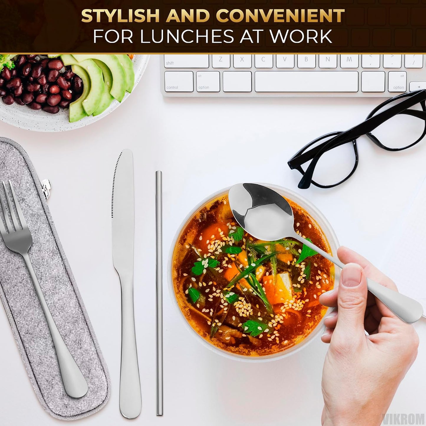 8-Piece Travel Silverware Set with Case – Stainless Steel Reusable Utensils for Camping, Picnic, Work, Lunch Box, and Travel Dishwasher Safe, Compact and Portable – Great for On-the-Go Meals
