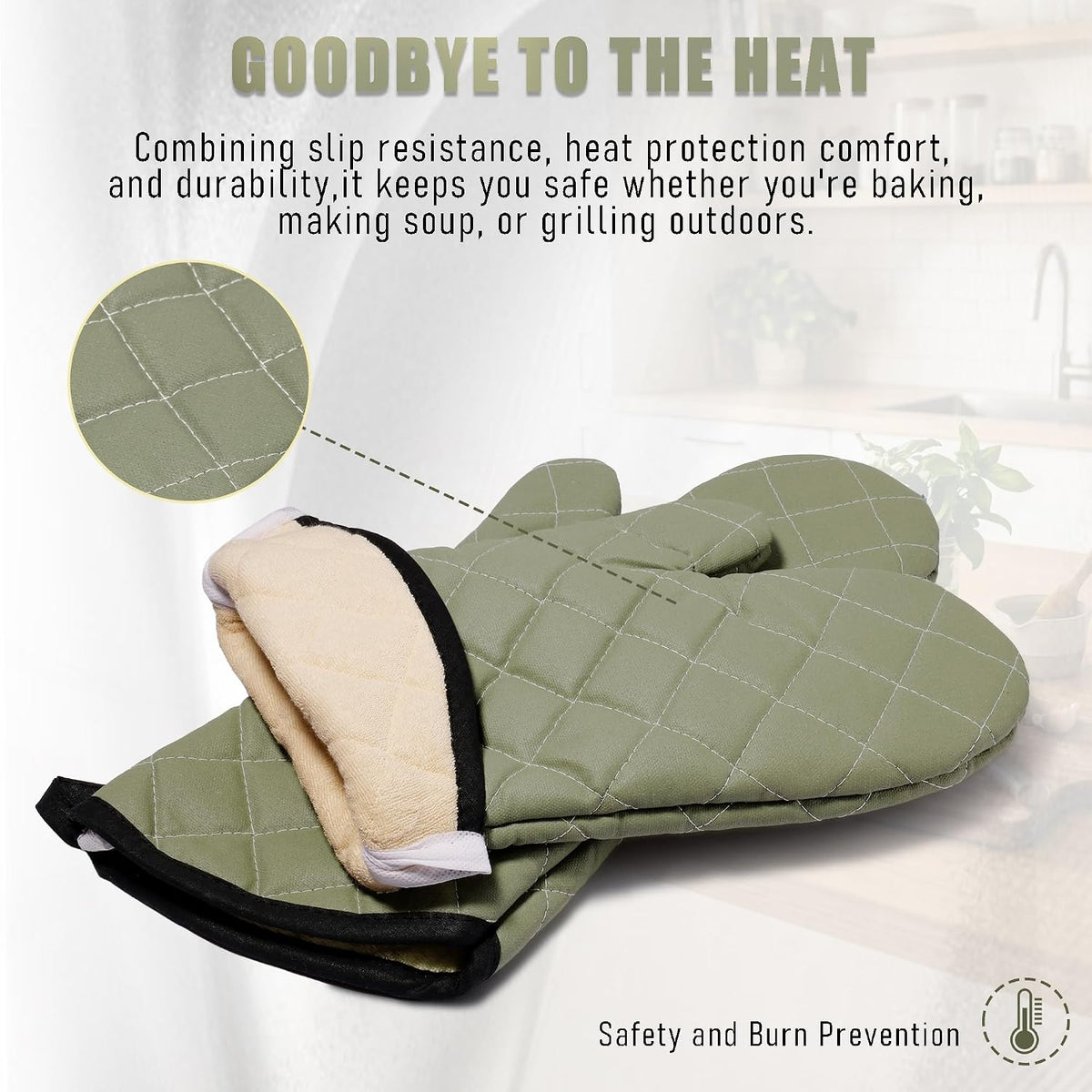 ARCLIBER Grey 13" Quilted Oven Mitts 1 Pair Flame Heat Resistant