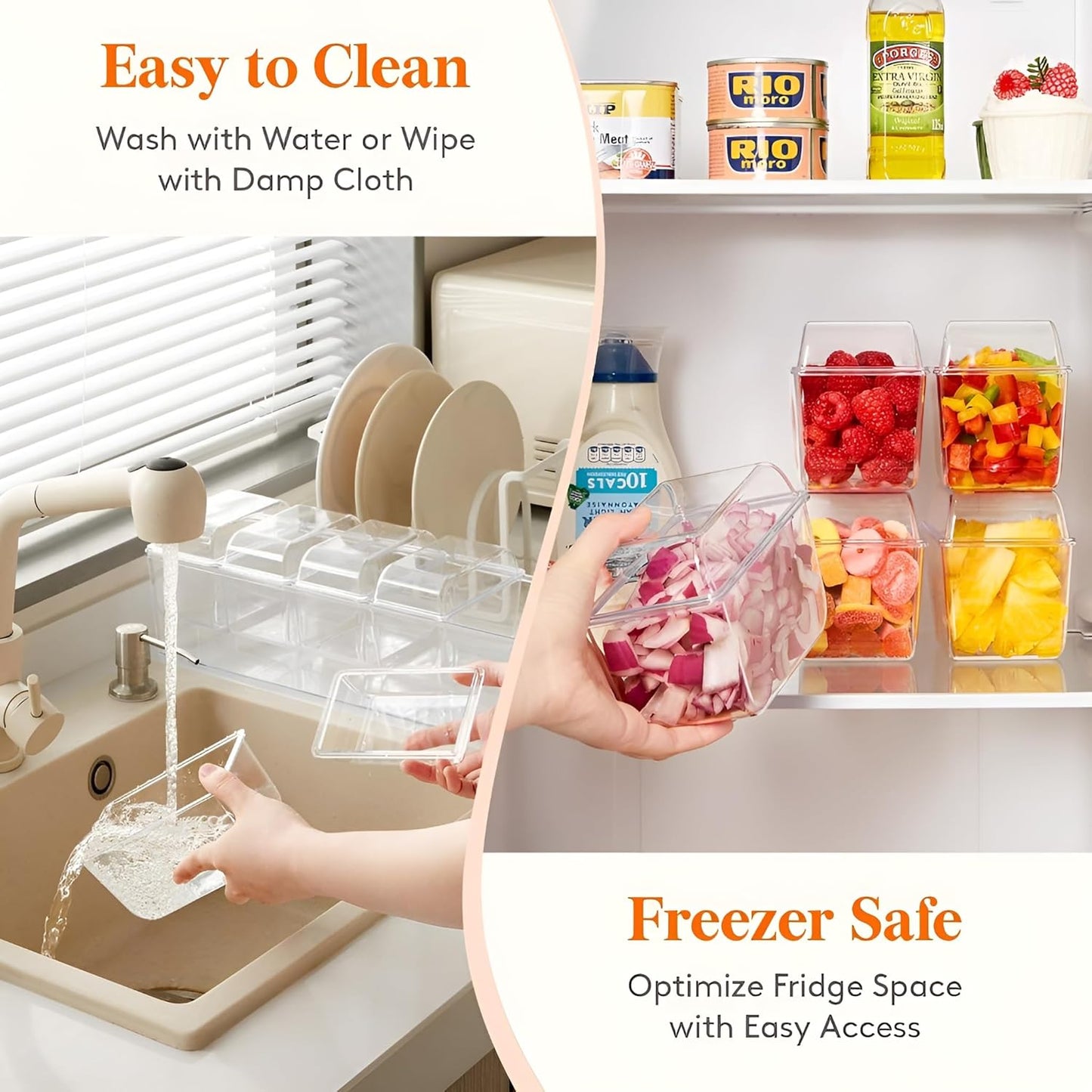 𝐋𝐚𝐫𝐠𝐞 Ice Chilled Condiment Server Caddy with 5 Removable Compartments (2.5 Cup), Clear Garnish Tray with Lids – Fruit, Salad, Taco, Bar Platter – Free Stainless Steel Accesories