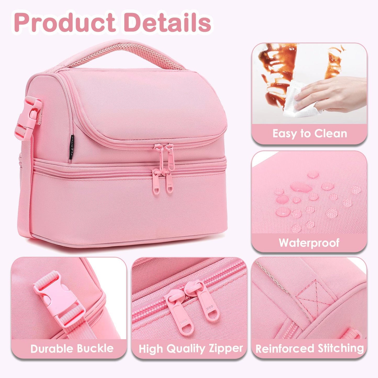 FlowFly Kids Double Decker Cooler Insulated Lunch Bag Large Tote for Boys, Girls, Men, Women, With Adjustable Strap, Unicorn