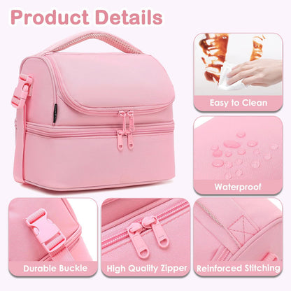 FlowFly Kids Double Decker Cooler Insulated Lunch Bag Large Tote for Boys, Girls, Men, Women, With Adjustable Strap, Unicorn